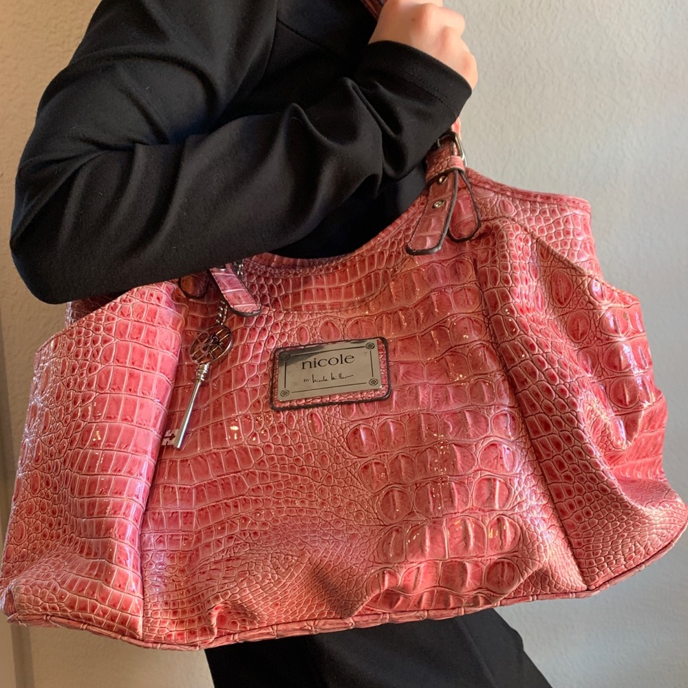 SOLD Pink faux alligator skin purse